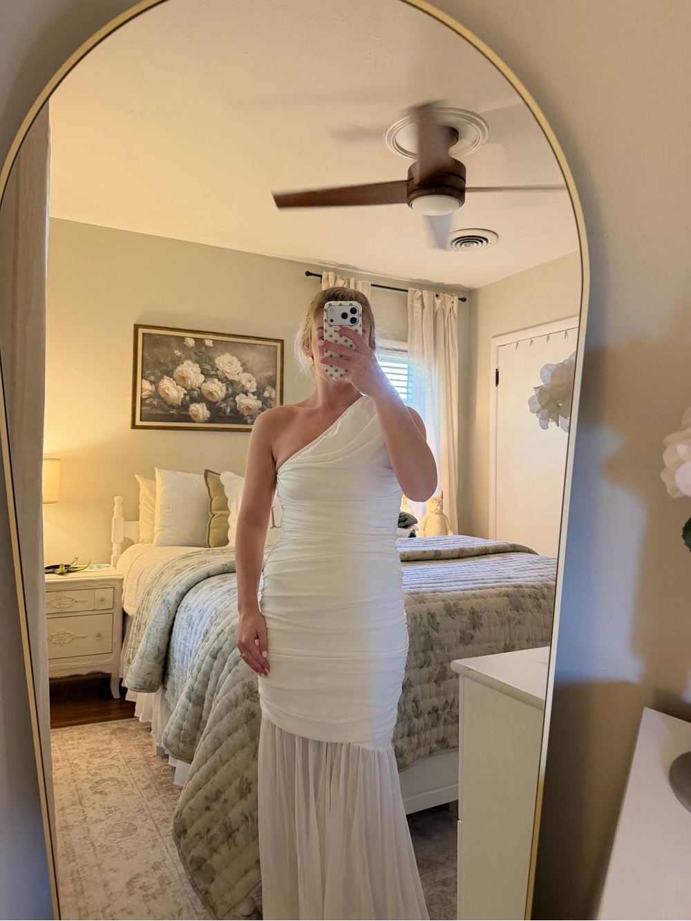 ELLIATT Vinna White Ruched One Shoulder Bridal Maxi Gown S